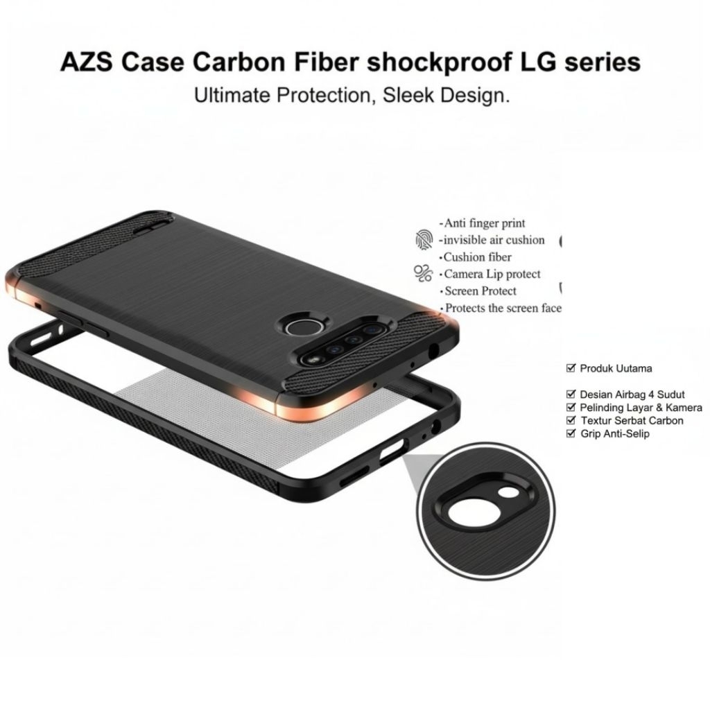 AZS Casing LG V60 V50 V50s V40 V30 G8x G8 G7 G6 Q51 Q61 Q6 ThinQ 5g Carbon Fiber shockproof Case LG 