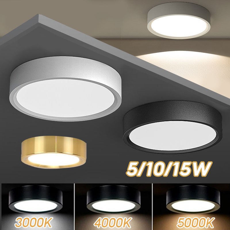 3 Warna Lampu Downlight LED Panel Bulat Minimalis Lampu Ruang Tamu Round Lampu Plafon Tempel 5/10/15