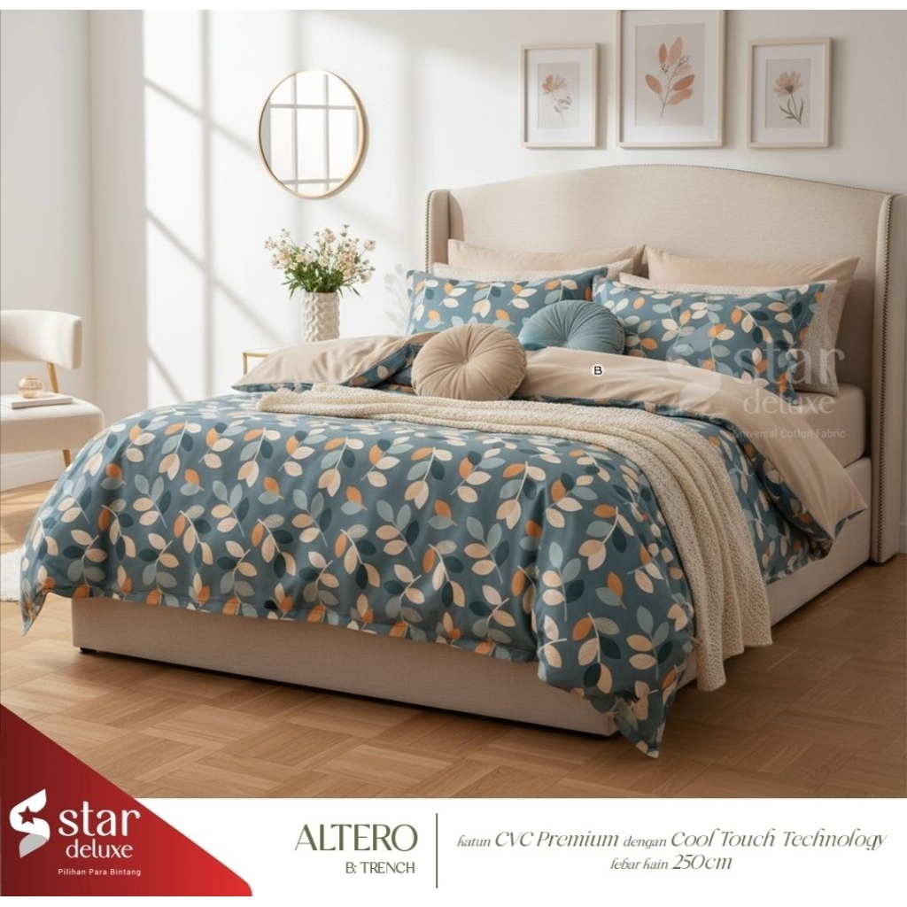 Sprei Set motif Daun Aesthetic ||katun premium||free karet Anti geser