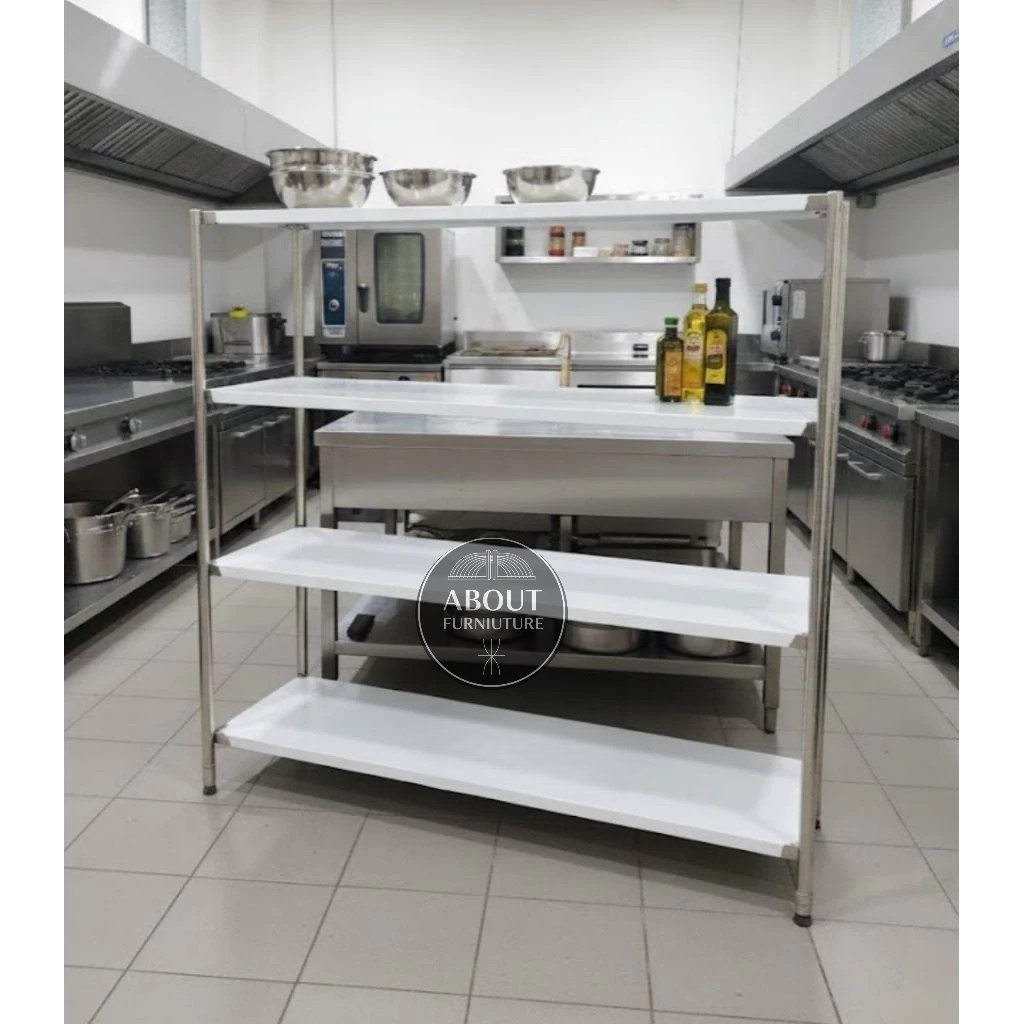 Rak Susun Solid Stainless Steel 201 Dapur MBG / Rak Solid Stainless 4 Susun / Rak 4 Susun Stainless