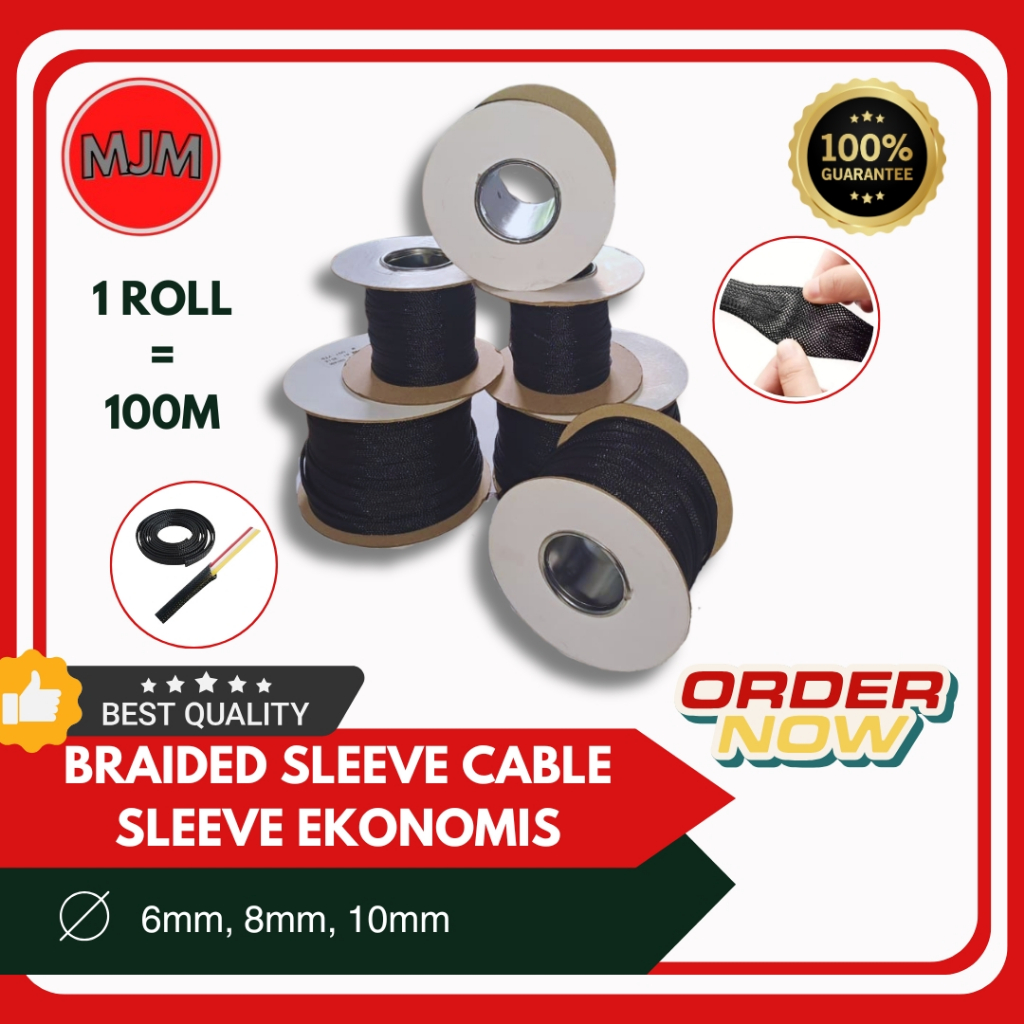Braided Sleeve/ Cable Sleeve/ Pembungkus Kabel Ekonomis Ukuran 6mm, 8mm, 10mm