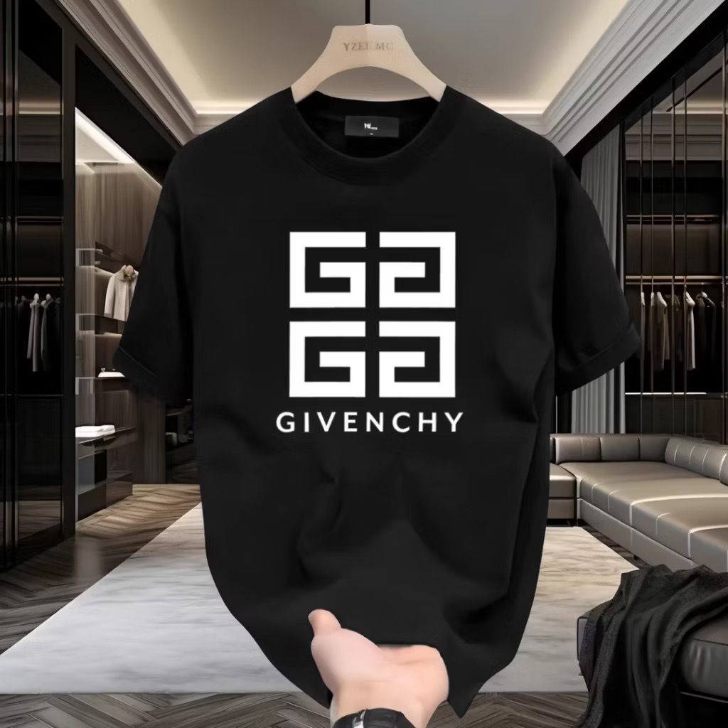 Penjual panas COD GIVENCHY Pria Fashion Klasik Tren 100% Katun Leher Bulat Tipis Pasangan T-shirt Gr
