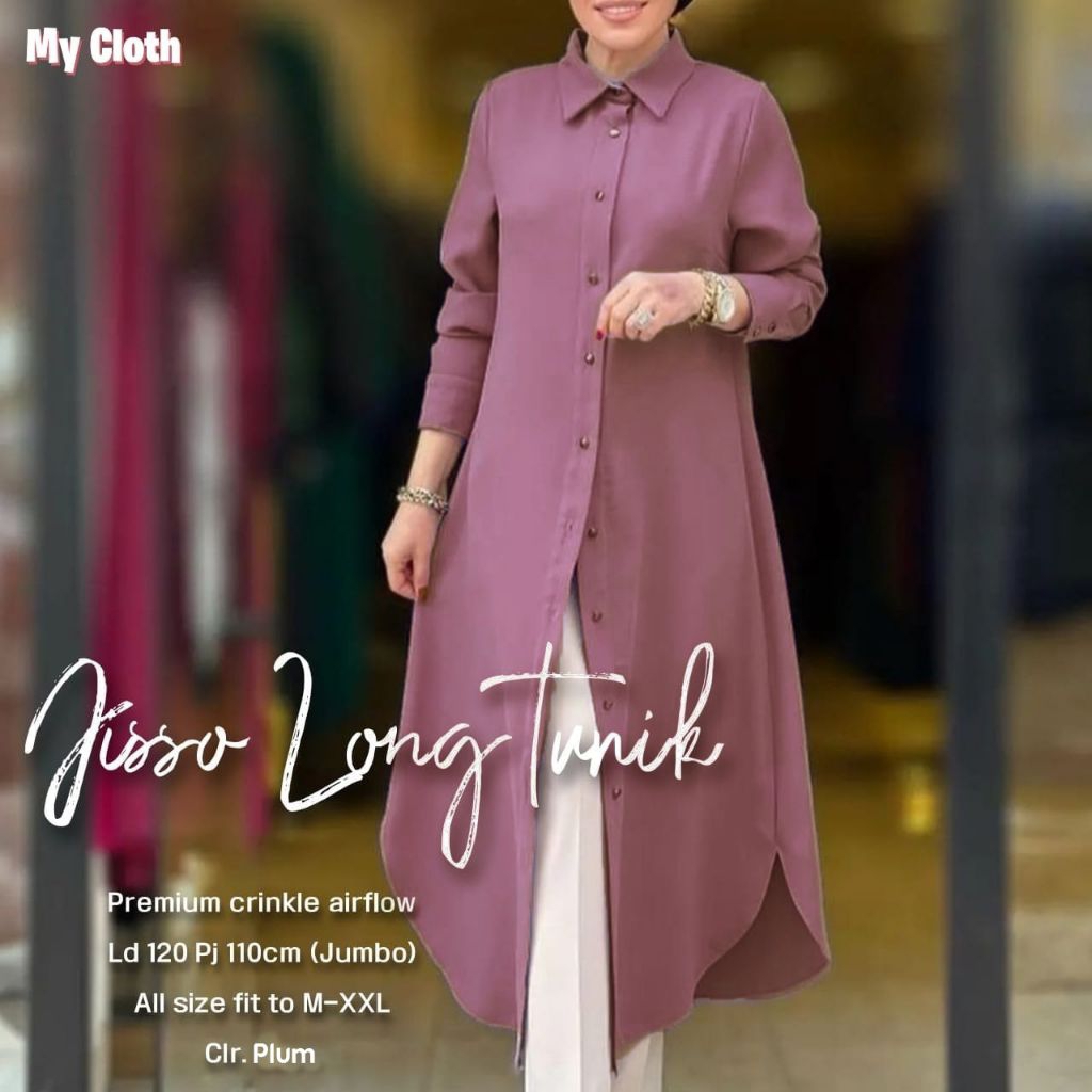 Jisso Long Tunik Wanita Katun Polos | Baju Harian Nyaman Santai | Tunik Muslimah Kekinian