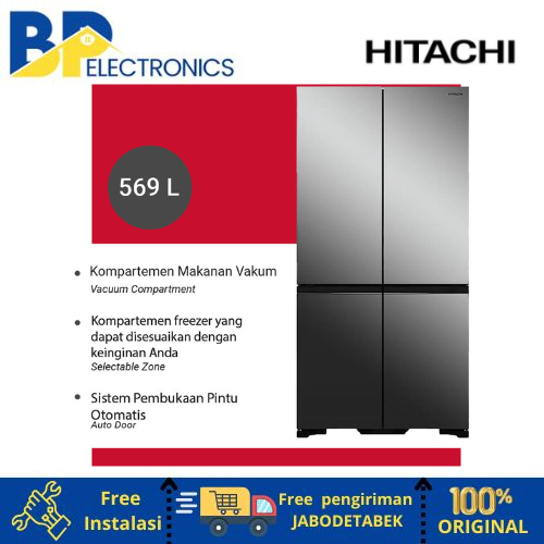 HITACHI Kulkas Bottom Frezzer French Door Inverter 569L Miror R-WB64VGD0X Freezer