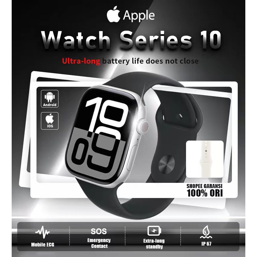 Apple Watch Series 10 42mm With Sport Band Smartwatch Olahraga Jam Tangan Pintar Wireless Bluetooth 