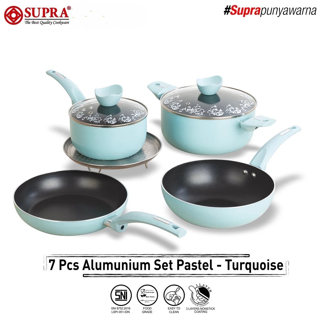 ROSEMARY COOKWARE SET 7 PCS PASTEL TURQUOISE MEREK SUPRA 7PSTL / PM-7-CS