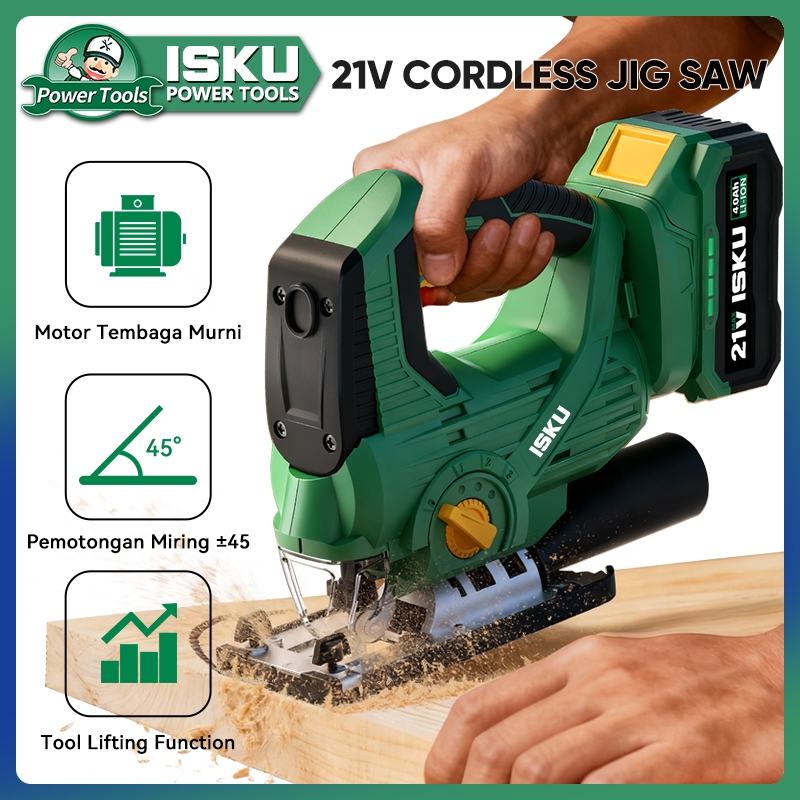 Isku Gergaji Kayu Jigsaw Cordless Mesin Baterai 21 Volt Triplek Gergaji Jigsaw 3 Level Pendulum