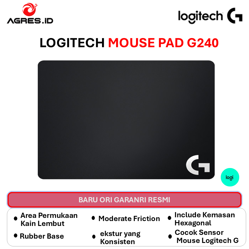 LOGITECH G240 CLOTH GAMING MOUSE PAD WITH RUBBER BASE