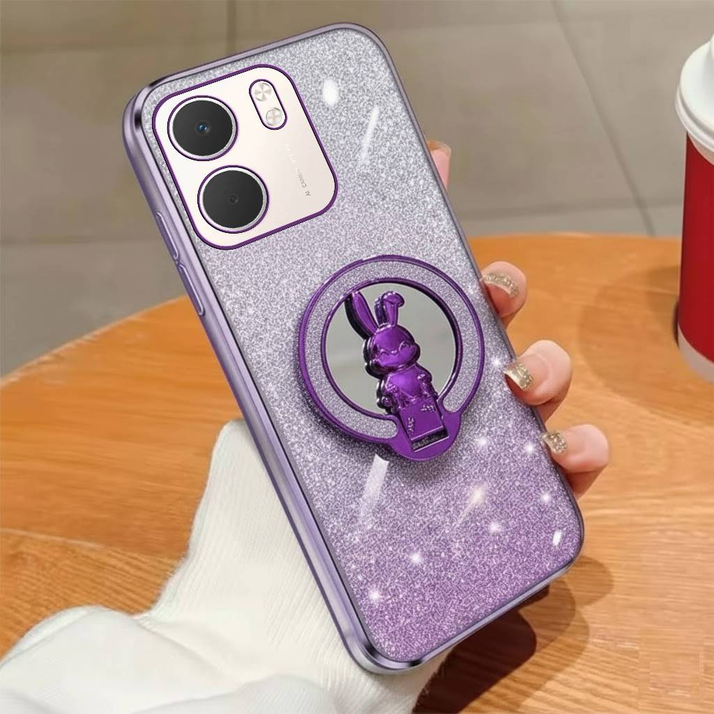 Casing Oppo A5X Case Glitter Aesthetic Ring Cermin Motif kelinci
