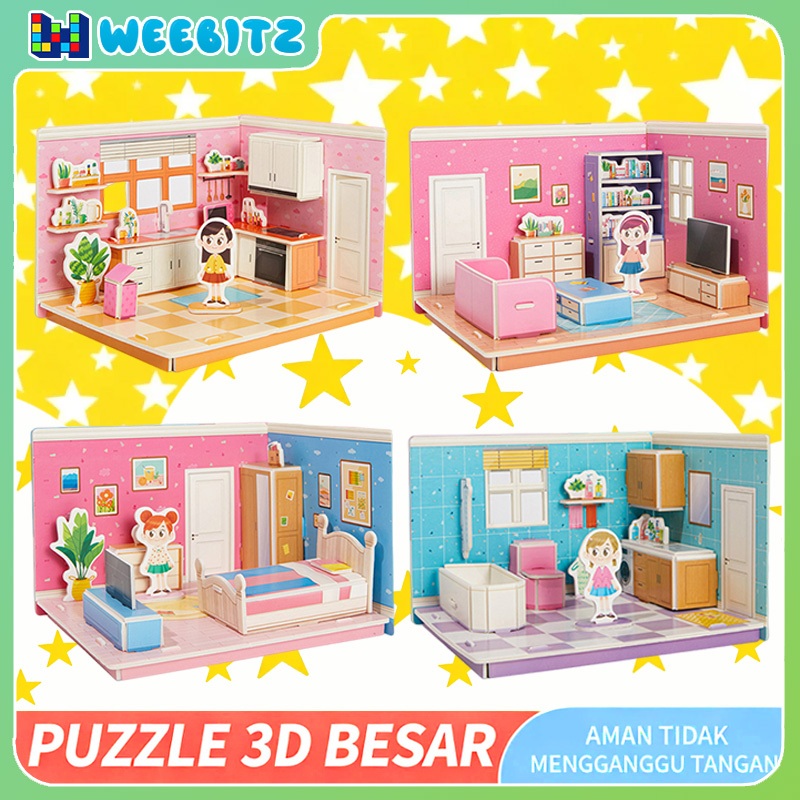 Weebitz Mainan Puzzle 3D Mainan Edukasi Anak Puzzle Kertas Busa DIY Rumah DIY Puzzle 3D