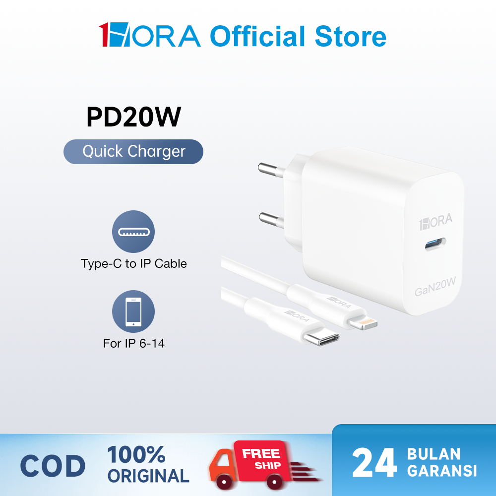 1HORA PD20W Kepala Charger iPhone Adaptor 27W Kabel Type C to Lightning Universal Charger iPhone 11 