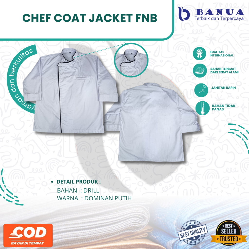 Chef Coat Putih / Jaket Chef F&B Ergonomis