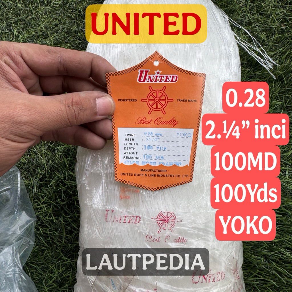 Jaring ikan UNITED 0.28 2.1/4 inci 100x100 YOKO