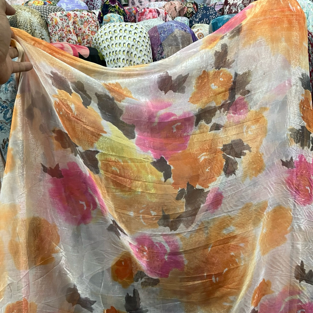 kain sifon salju premium motif bunga - kain sifon sutra motif