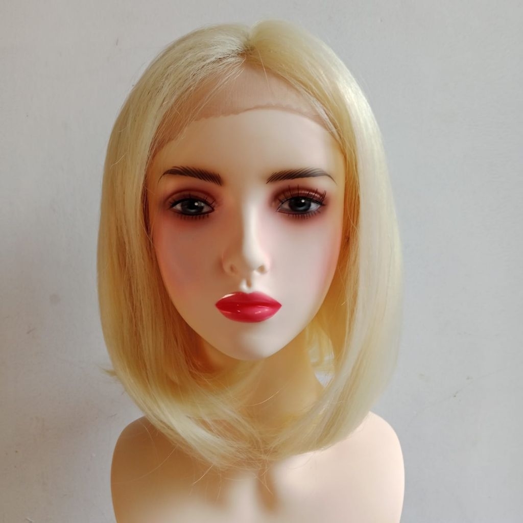 WIG FULL KEPALA LACE FRONT/WIG PENDEK WARNA BLONDE PUTIH/WIG BOB WANITA