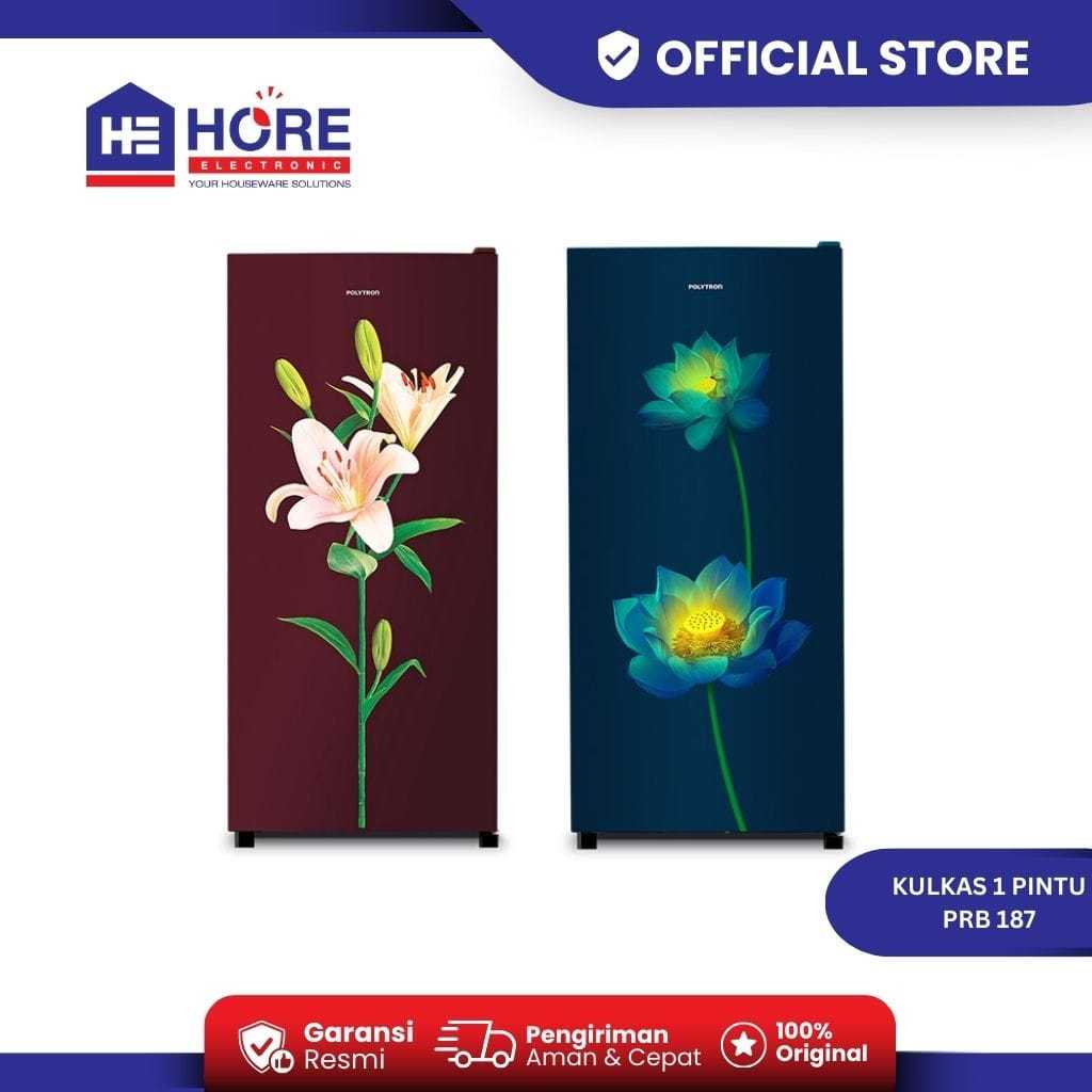 POLYTRON LEMARI ES PRB 187 KULKAS 1 PINTU MOTIF BUNGA KAPASITAS 180 LITER