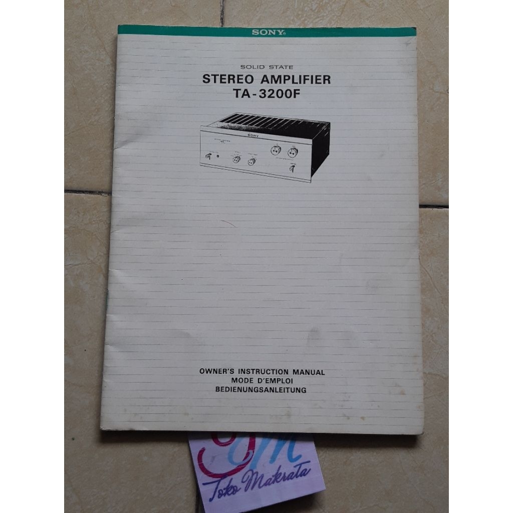 buku panduan pemakaian stereo amplifier SONY TA-3200F jadul lawas lama langka