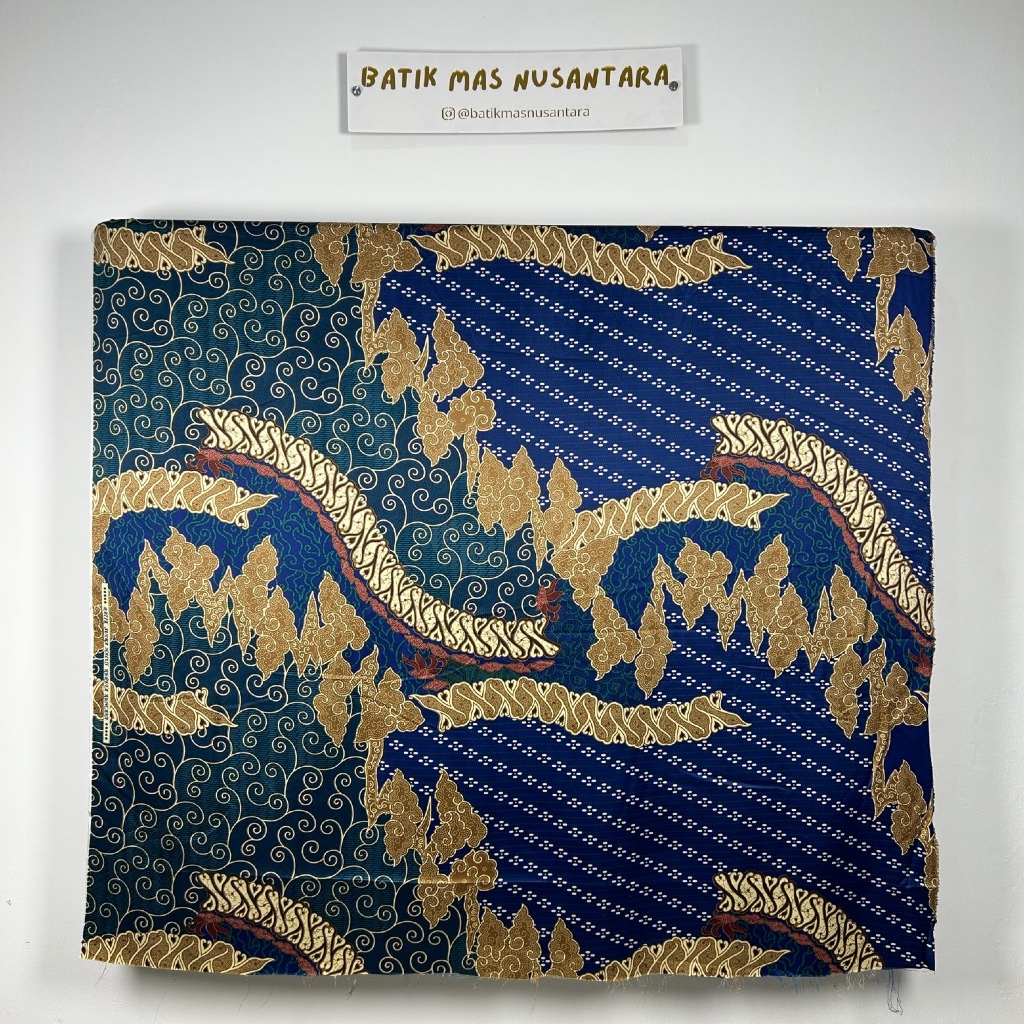 Kain Batik Silk Motif Kombinasi Parang Kawung Warna Biru Hijau Kuning ( Per Meter)