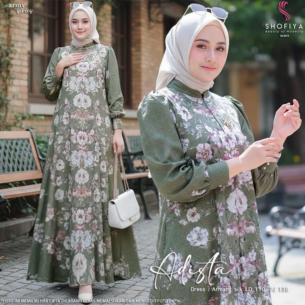 Adista Dress Wanita Bahan Armany Silk LD 110 By Shofiya