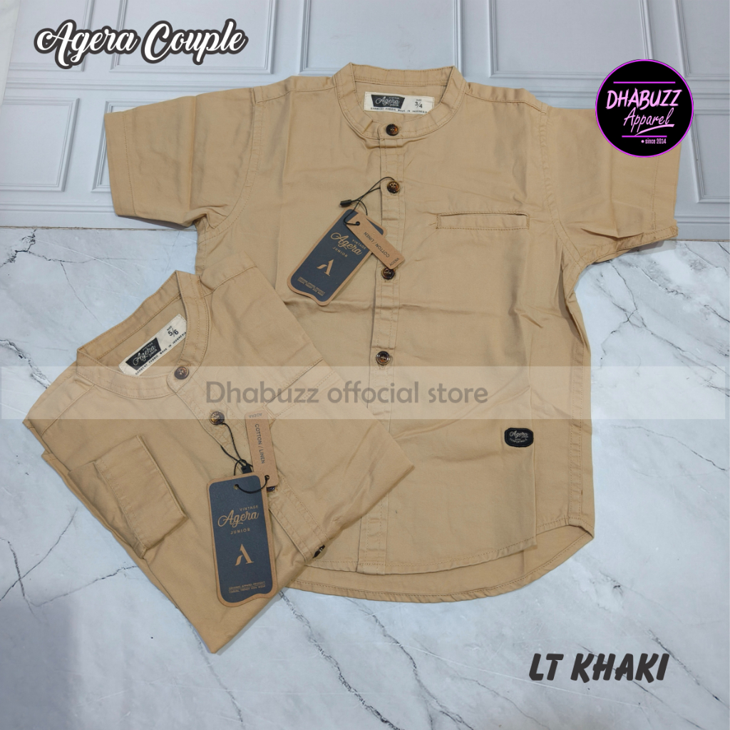 AGERA PREMIUM LT KHAKI BAJU KEMEJA KOKO KEMKO COUPLE  AYAH ANAK LENGAN PANJANG DAN PENDEK AGERA