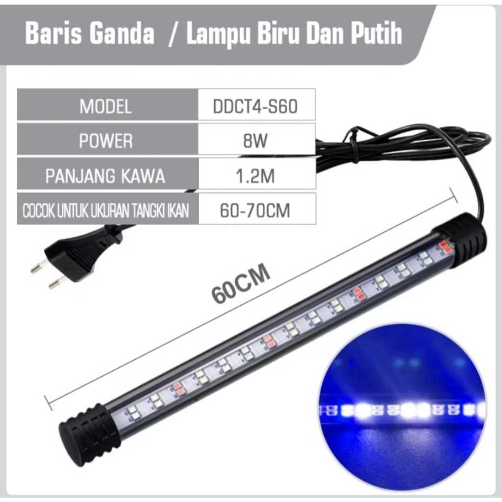 LAMPU CELUP AQUARIUM T4 60CM BIRU PUTIH lampu led akuarium aquascape 60 cm