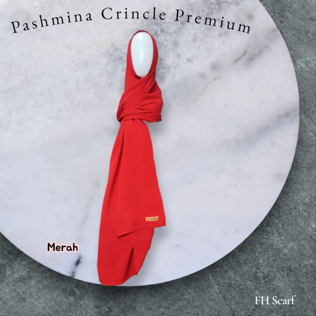 Kerudung Hijab Jilbab Pashmina Crincle Premium Merk FH Scarf Warna Merah Murah