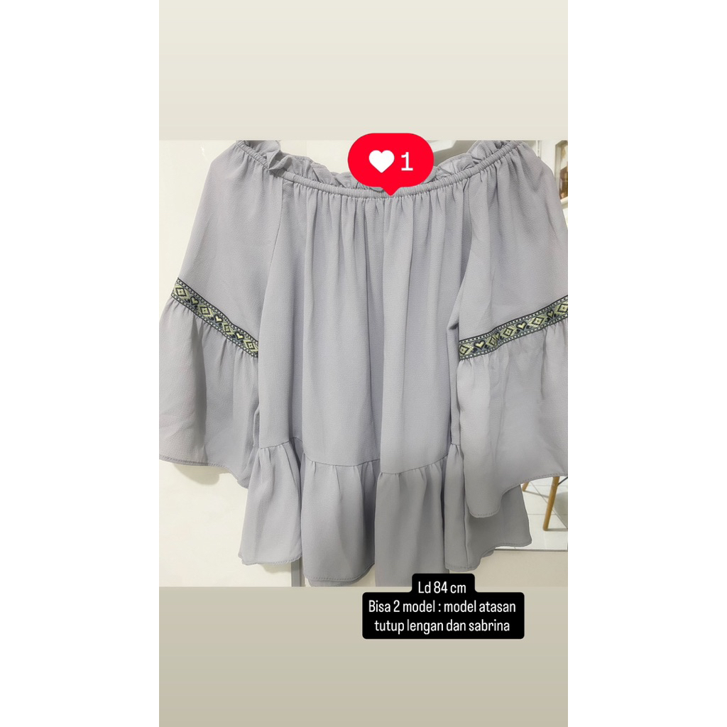 Preloved blouse atasan top wanita 2 in 1 bisa 2 model lengan lebar bahan jatuh cantik