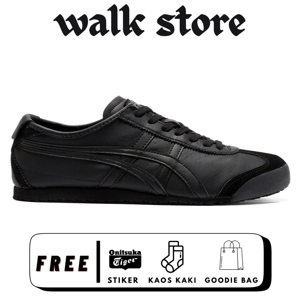 Sepatu Onitsuka Tiger Mexico 66 Leather All Black Sepatu Pria Wanita Sneakers Triple Black Casual Ke