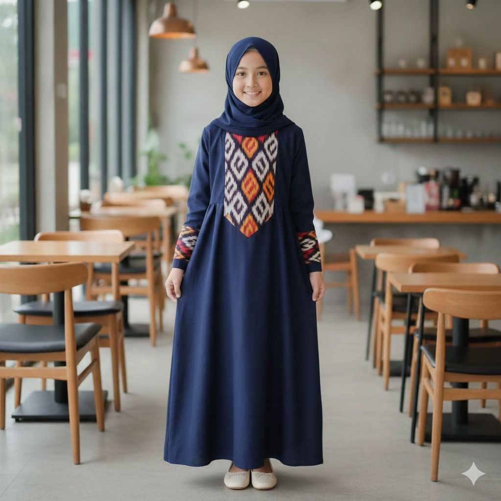 gamis abaya anak kain polos toyobo mix tenun Jepara CAHAYA TENUN JEPARA