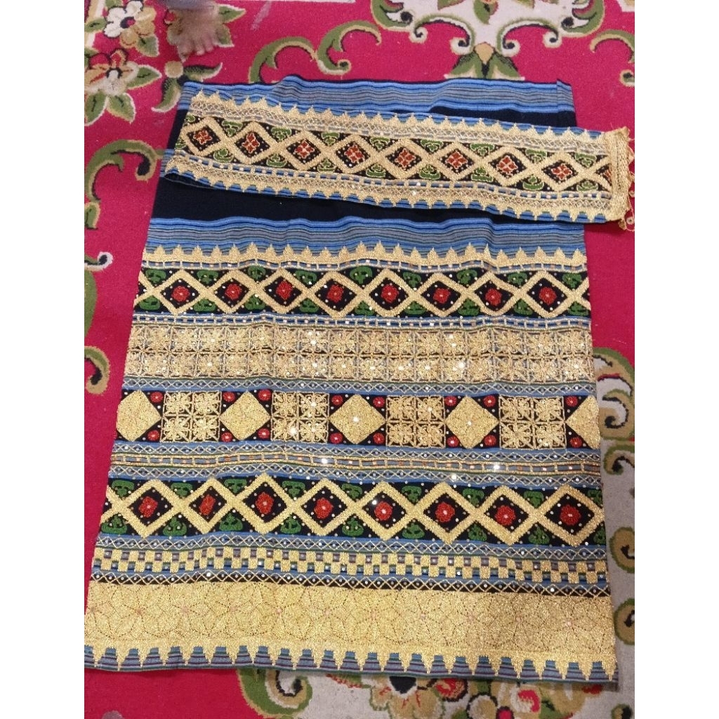 tapis songket lampung antik biru kualitas bagus