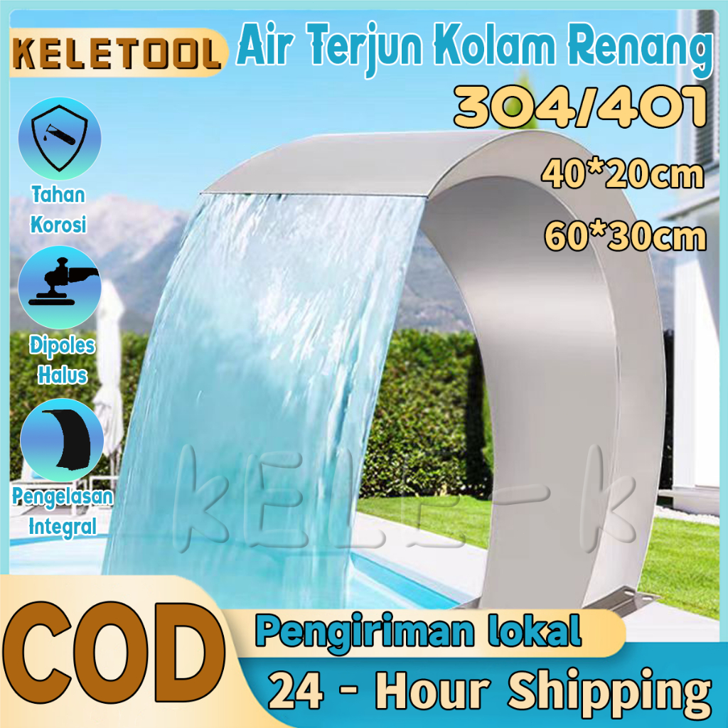 Air Mancur Kolam Renang 60x30cm Air Terjun Kolam Renang Baja Tahan Karat Kolam Koi Terjun Air Mancur