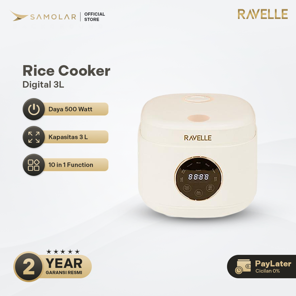 RAVELLE Digital Rice Cooker Low Carbo 1.2 Liter Nasi (3 Liter) - Penanak Nasi - Low Watt