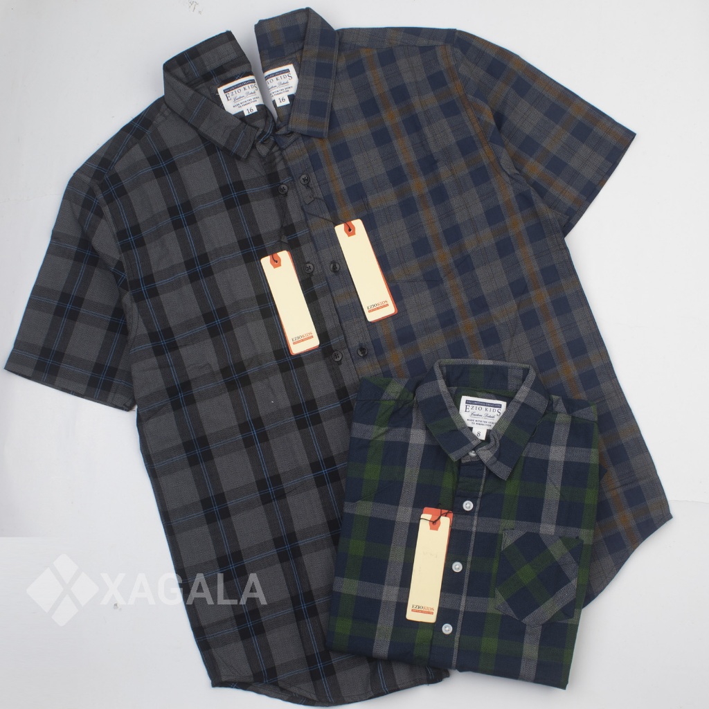 EZIO KIDS KEMEJA ANAK LAKI LAKI LENGAN PENDEK KOTAK KEMEJA ANAK TANGGUNG REMAJA PREMIUM BRANDED ORI