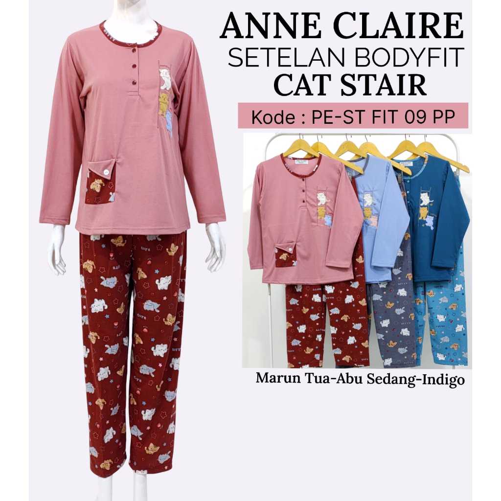ANNE CLAIRE Setelan Lengan Panjang Celana Panjang  BodyFIT BabyDoll BajuTidur Dewasa SLEEPWELL