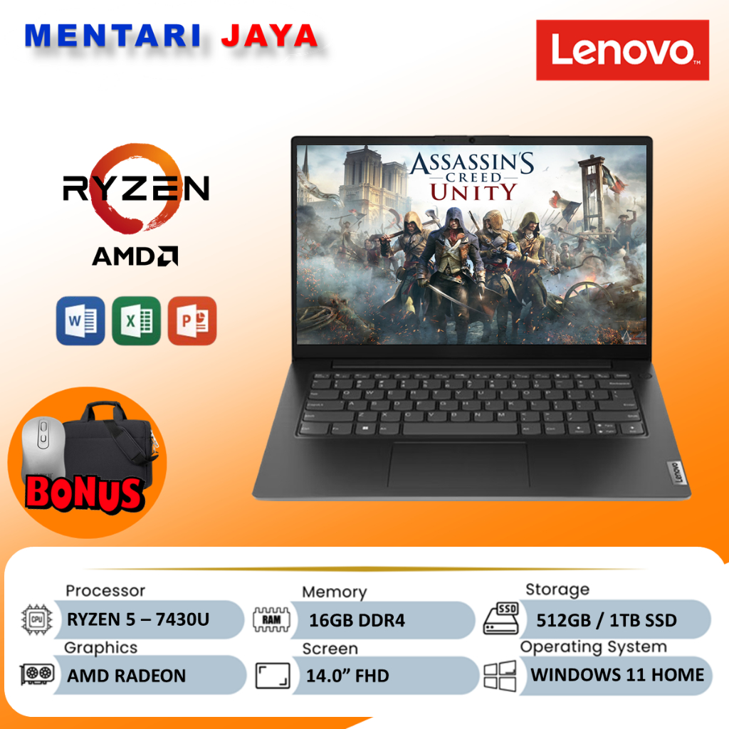 LAPTOP LENOVO V14 G4 RYZEN 5 7430U 16GB 512GB SSD FHD WIN11 HOME