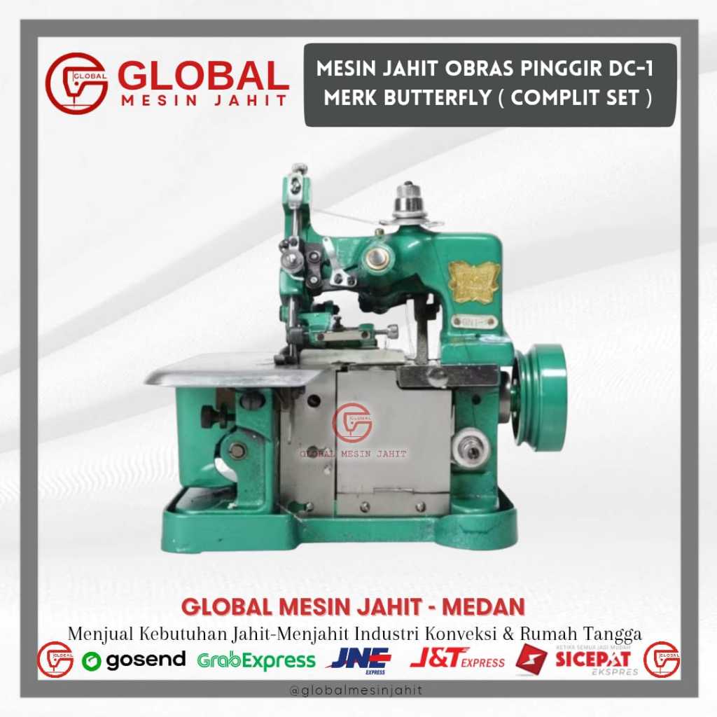 Mesin Jahit Obras Merk BUTTERFLY DC-1S DC-1 Komplit Set Meja Dinamo