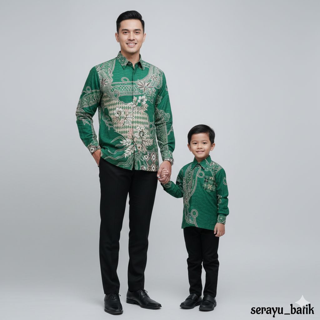 Baju Batik Couple Ayah Dan Anak Katun Solo Premium Batik Pasangan Bapak Anak Motif Terbaru Hijau Bot