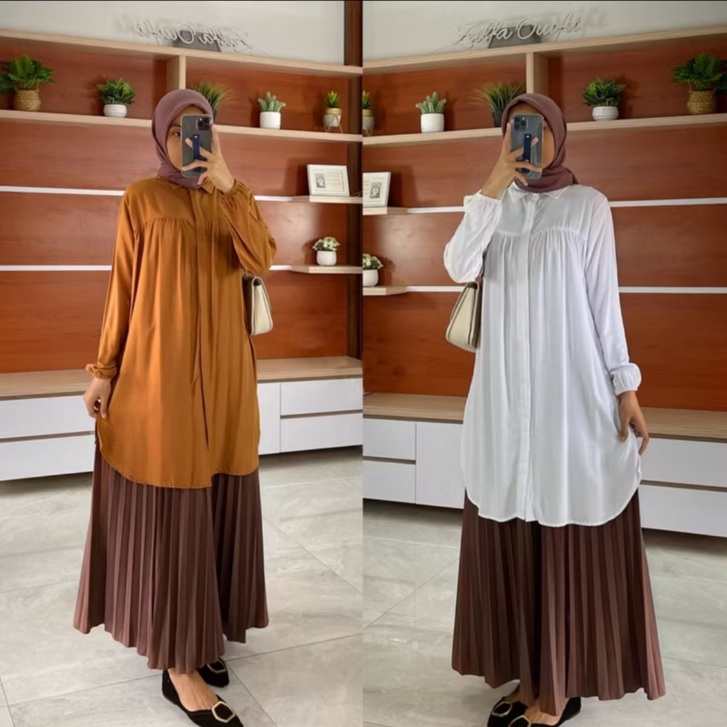 (Exlusive Premium) Adilla Tunik Wanita Rayon Twill Adem Nyaman Dada Kerut L XL XXL