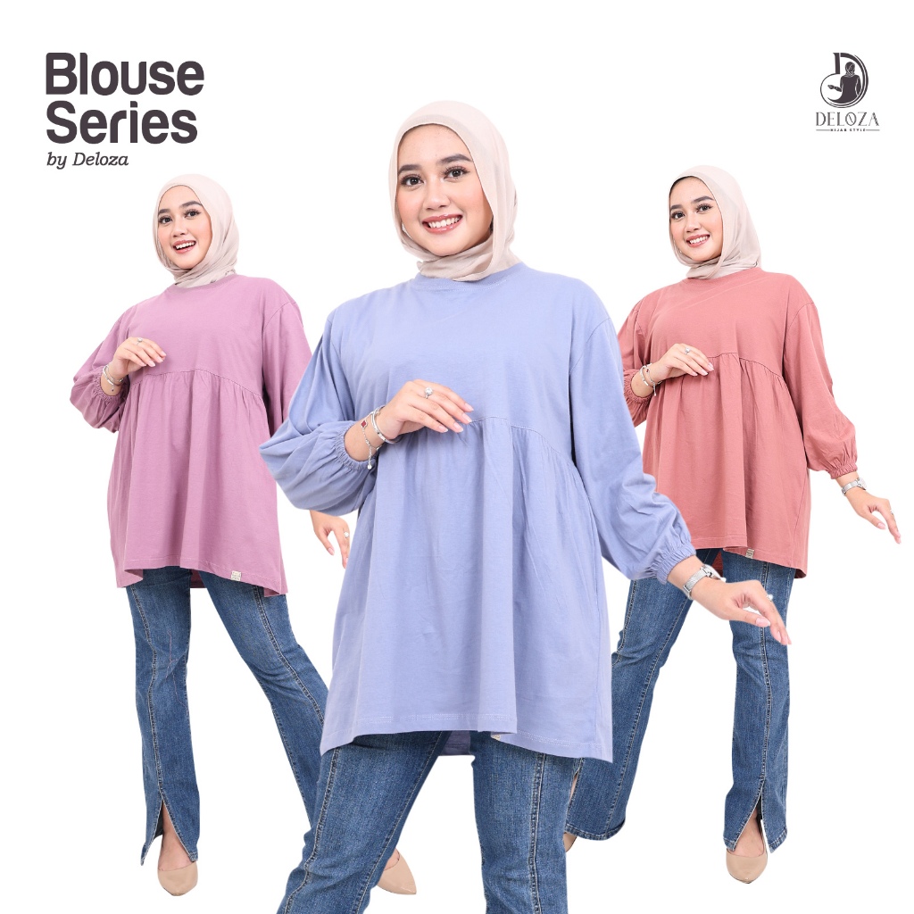 Balena Blouse Ruffle Atasan Kaos Wanita Muslim Jumbo Lengan Panjang Balon Cotton Combed By Deloza