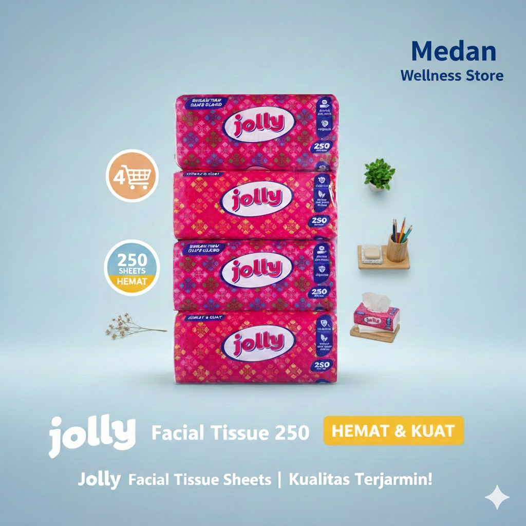 [1 BALL ISI 4 PCS] Tisu Jolly 250 Sheets 2 Ply - Tissue Wajah Jolly Ekonomis