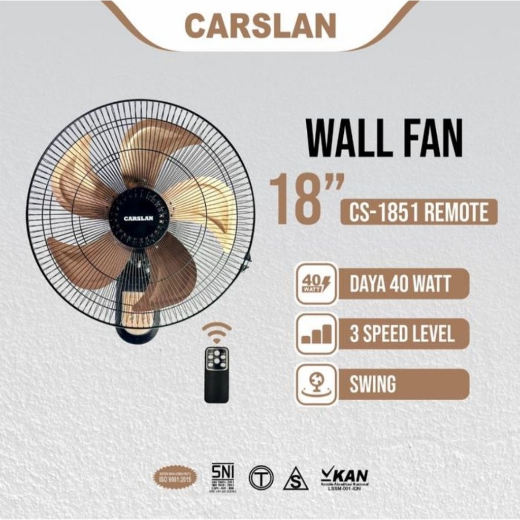 CARSLAN KIPAS ANGIN DINDING BESI 18" REMOT/NON REMOT 5BALING BESI CS-1851/CR-1851 REMOT