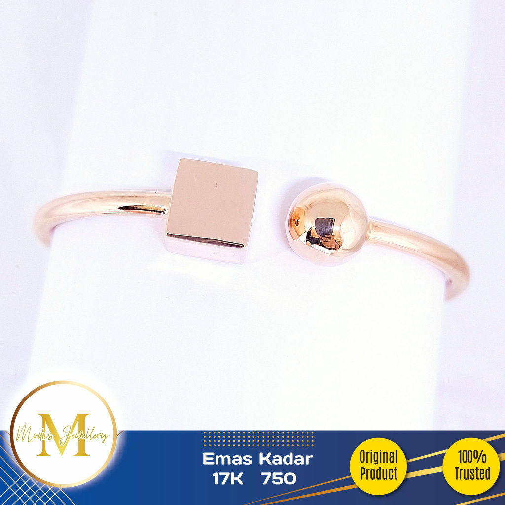 MODIS JEWELLERY - Gelang Bangle Tinju Bola + Kotak Emas Rosegold - Emas 17k  750