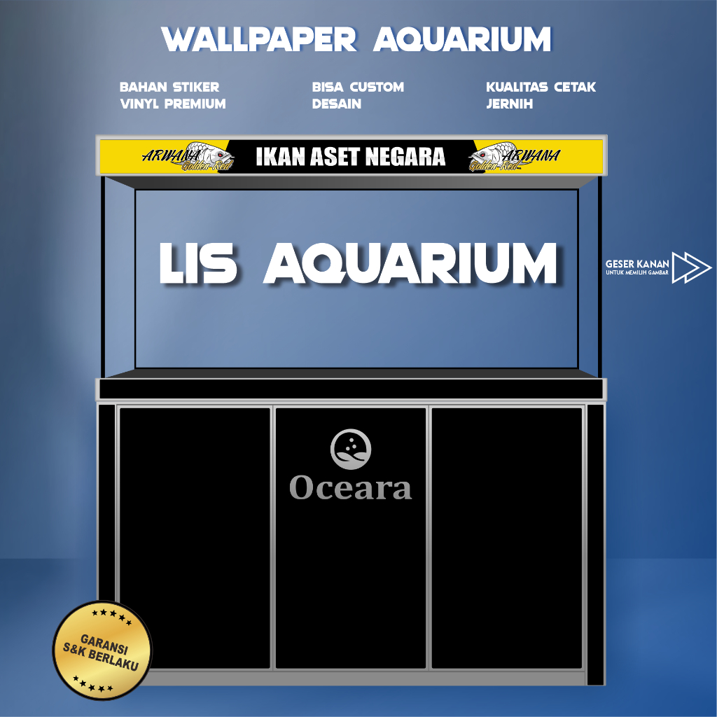 sticker wallpaper lis aquarium kaca depan custome desain tema ikan aset negara