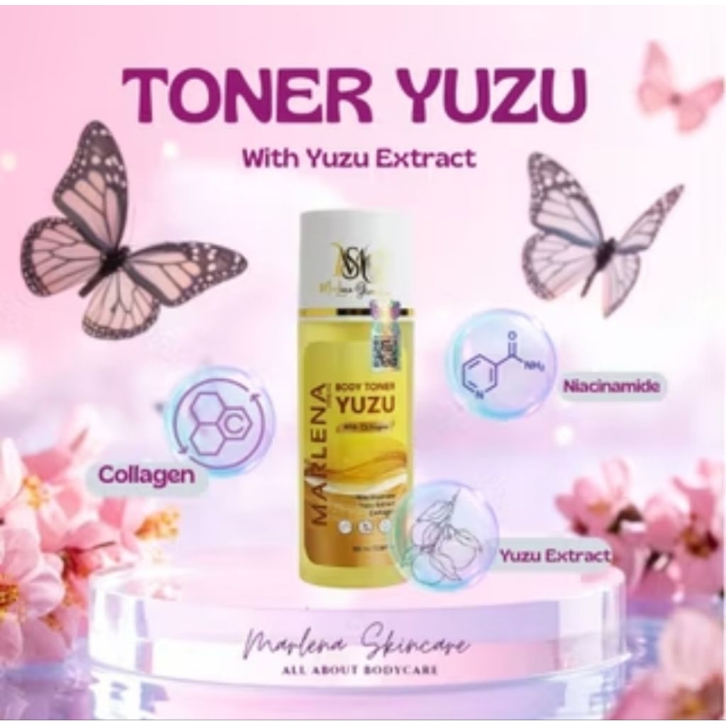 (gratis kapas)MARLENA YUZU PEMUTIH BADAN/BODY TONER YUZU Dengan Niacinamide,yuzu extract + collagen 