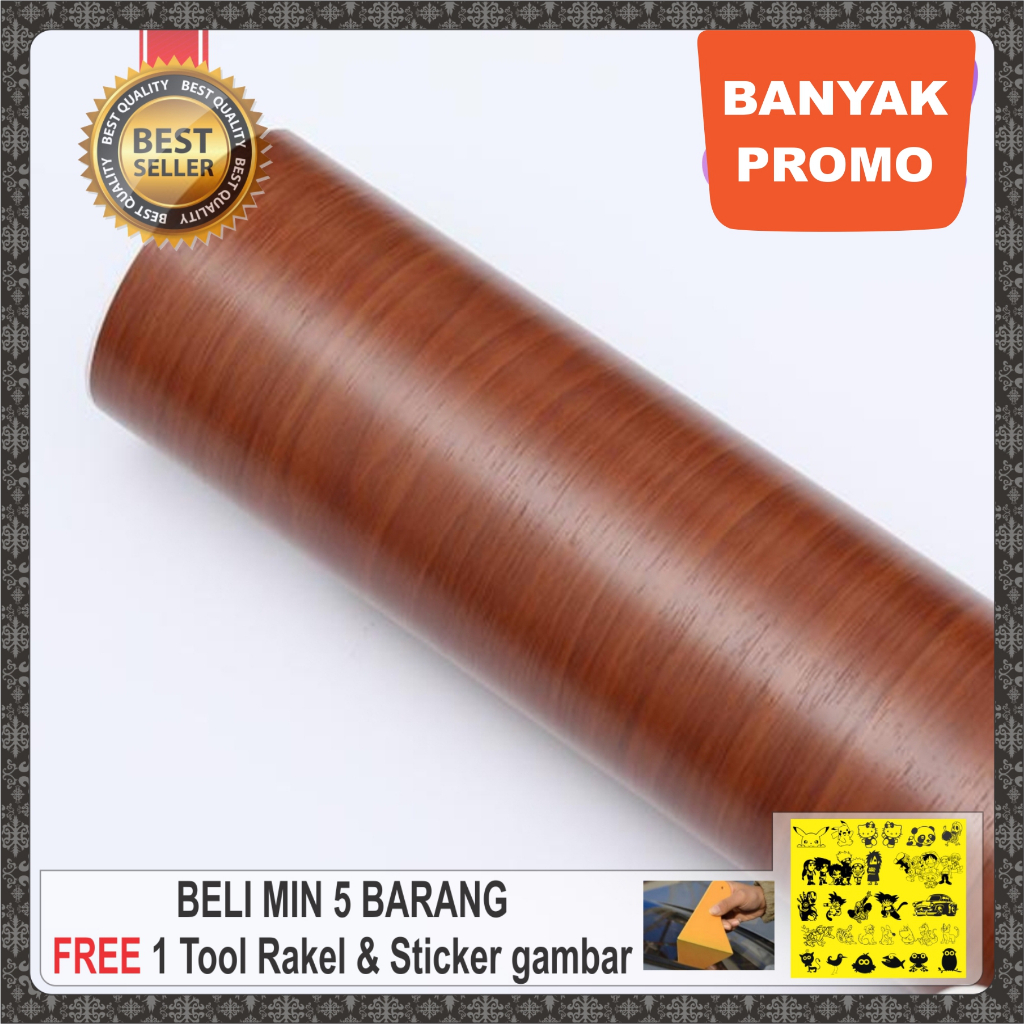 Stiker Motif Kayu Coklat L 120 cm, Vinyl Serat Kayu Marble Tebal Pelapis Lemari Meja Kayu Kaca Kulka