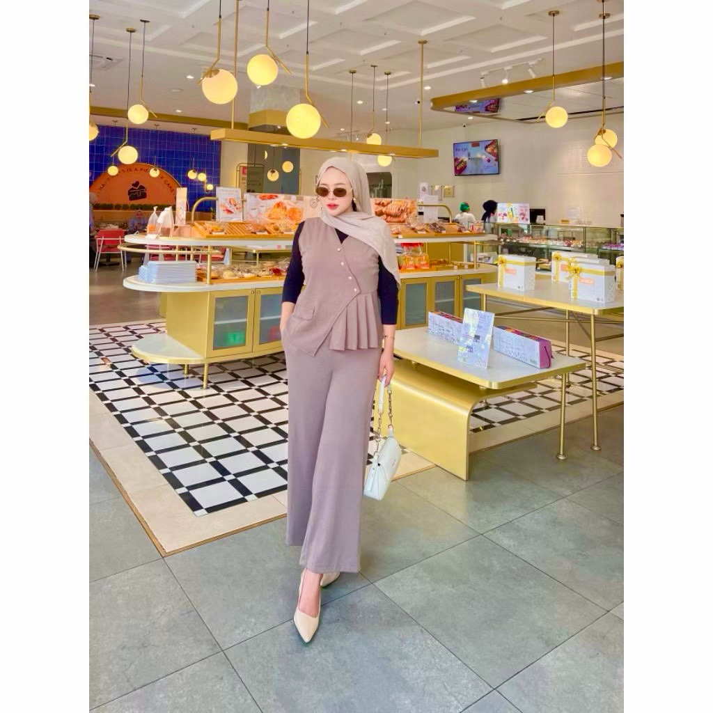 RACHEL SET CELANA +Rompi - Setelan Knit Premium - Vest Set Celana - Atasan Remaja tanpa mangset inne