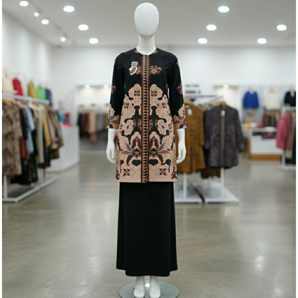 tunik batik wanita motif mega mendung warna dasar hitam