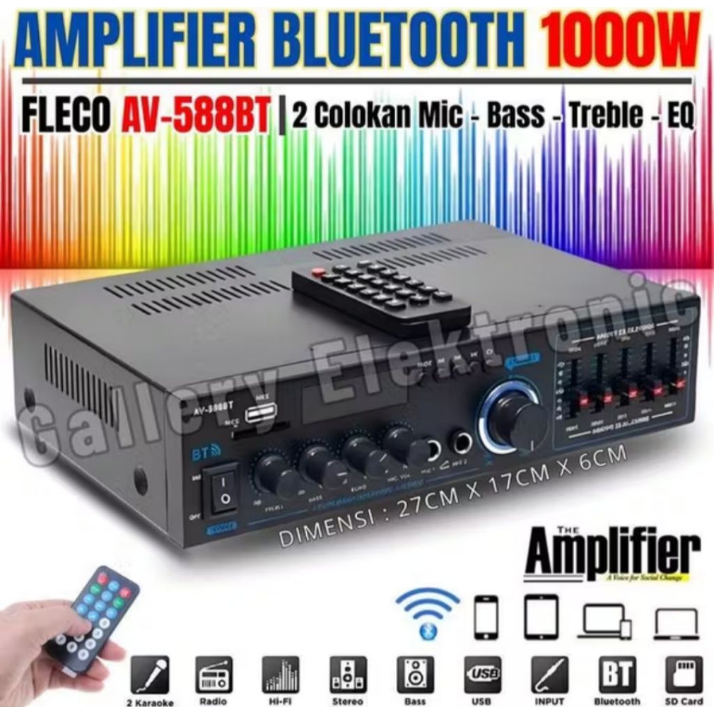 SIAP KIRIM POWER AMPLIFIER MIXER BLUETOOTH 1000 WATT FLECO AV-588BT