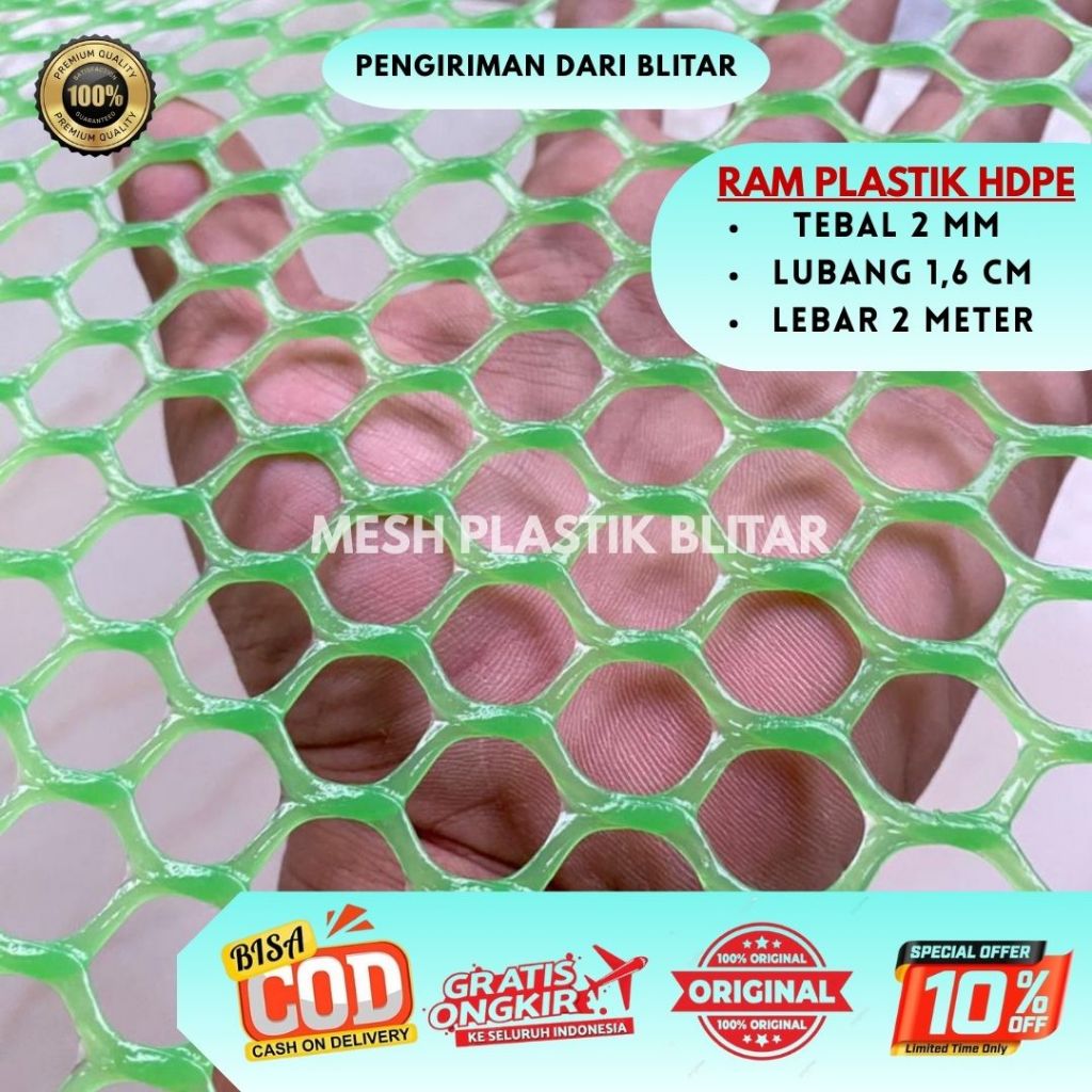 Ram jaring plastik HIJAU ECER LUBANG 1,6 Lebar 2 meter alas lantai ayam | jaring kandang ayam | jari