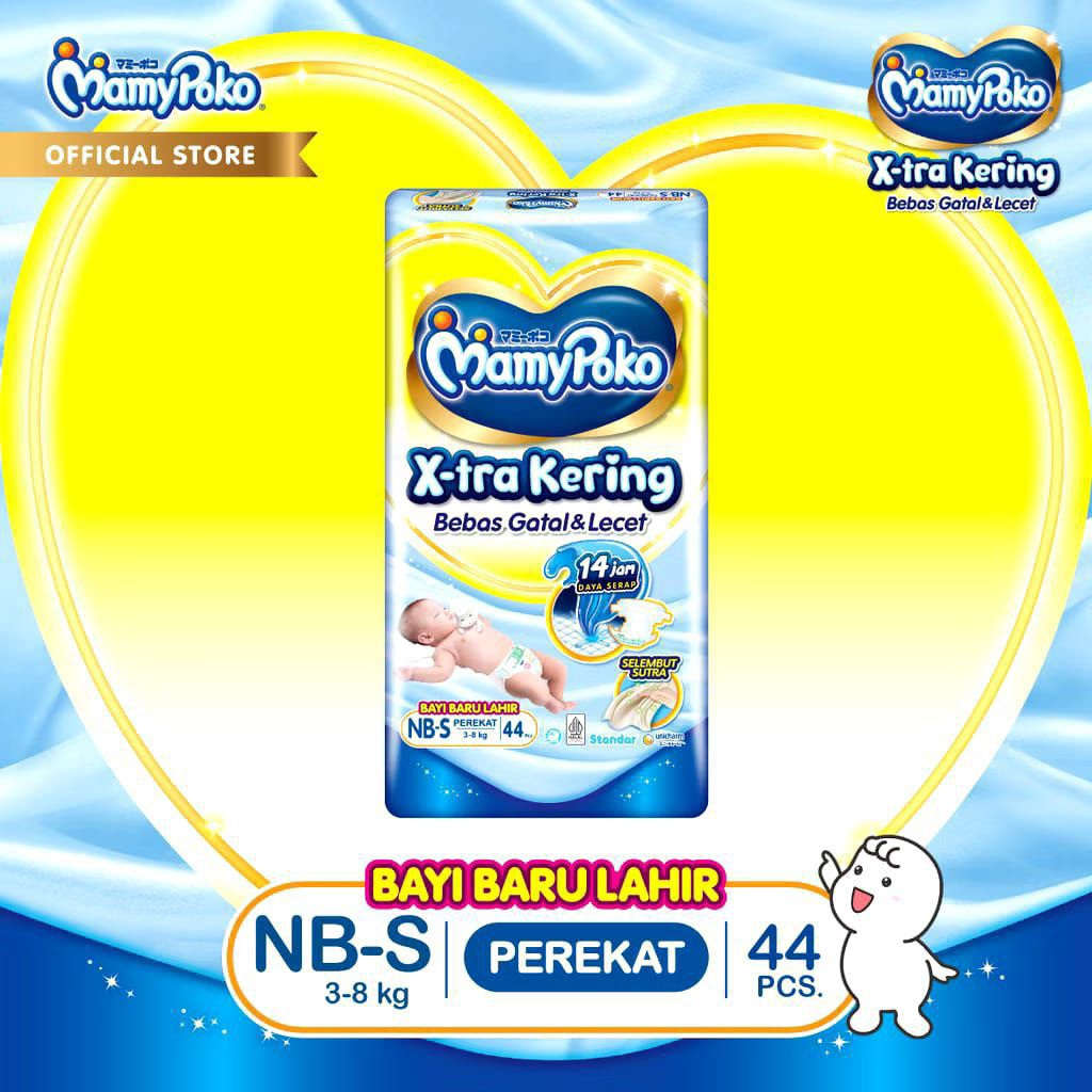 MamyPoko X-tra kering NB-S 44 popok sekali pakai pampers mamypoko NB 44 perekat